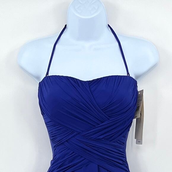 GOTTEX Lattice Gathered One Piece Swimsuit Womens 8 Blue Strapless Convertible - Picture 6 of 16